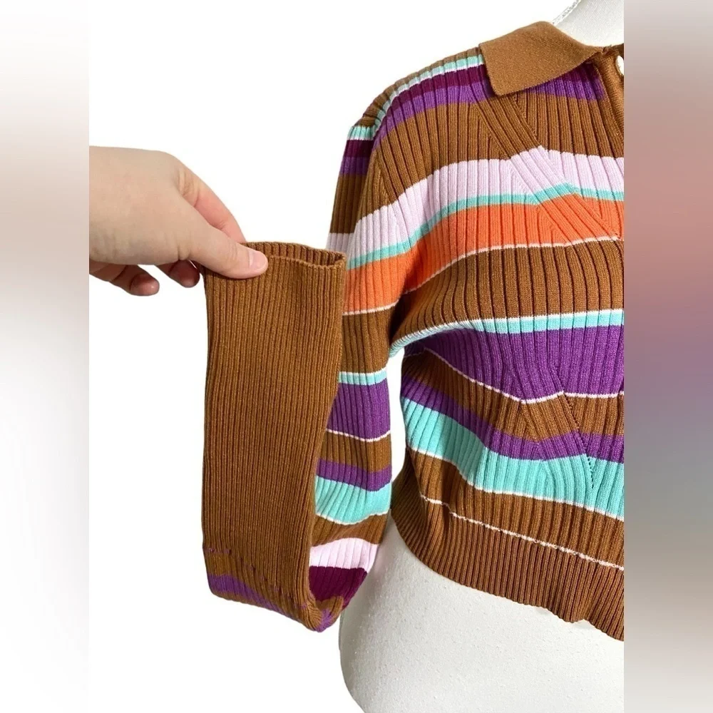 White Birch Striped Long Sleeve Cropped Sweater - Picture 4 of 12